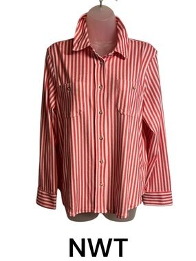 NWT RET: $78  Philosophy Poppy Red/Ivory Striped Button-Down Shirt  XL/PET  #CL